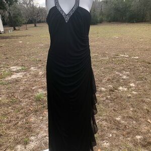 Betsy & Adam Formal Halter maxi Dress Women’s sz. 14 Black Ruffled Illusion